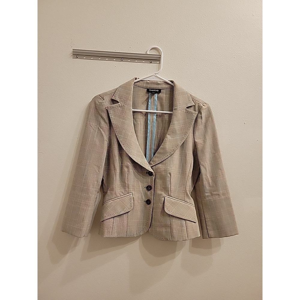 Bebe Plaid Cropped Blazer Womens 2 Y2K Notched Lapel Vintage